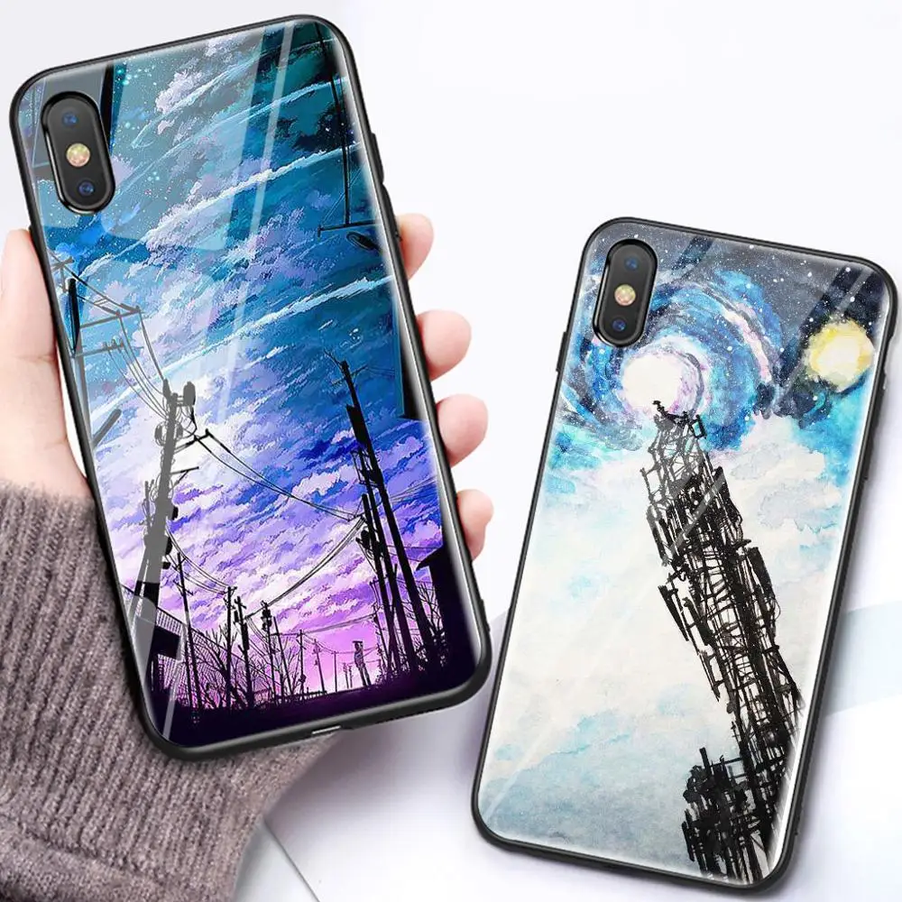 

Painting Sky glass case for iphone xr x xs max 8 plus 7 7plus 8plus 6 6s 5 5s se coque iphone7 illustrations shockproof cover
