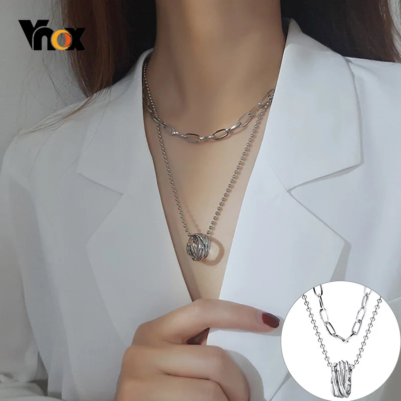 Многослойное ожерелье Vnox 2 в 1 для женщин и мужчин невыцветающее металлическое