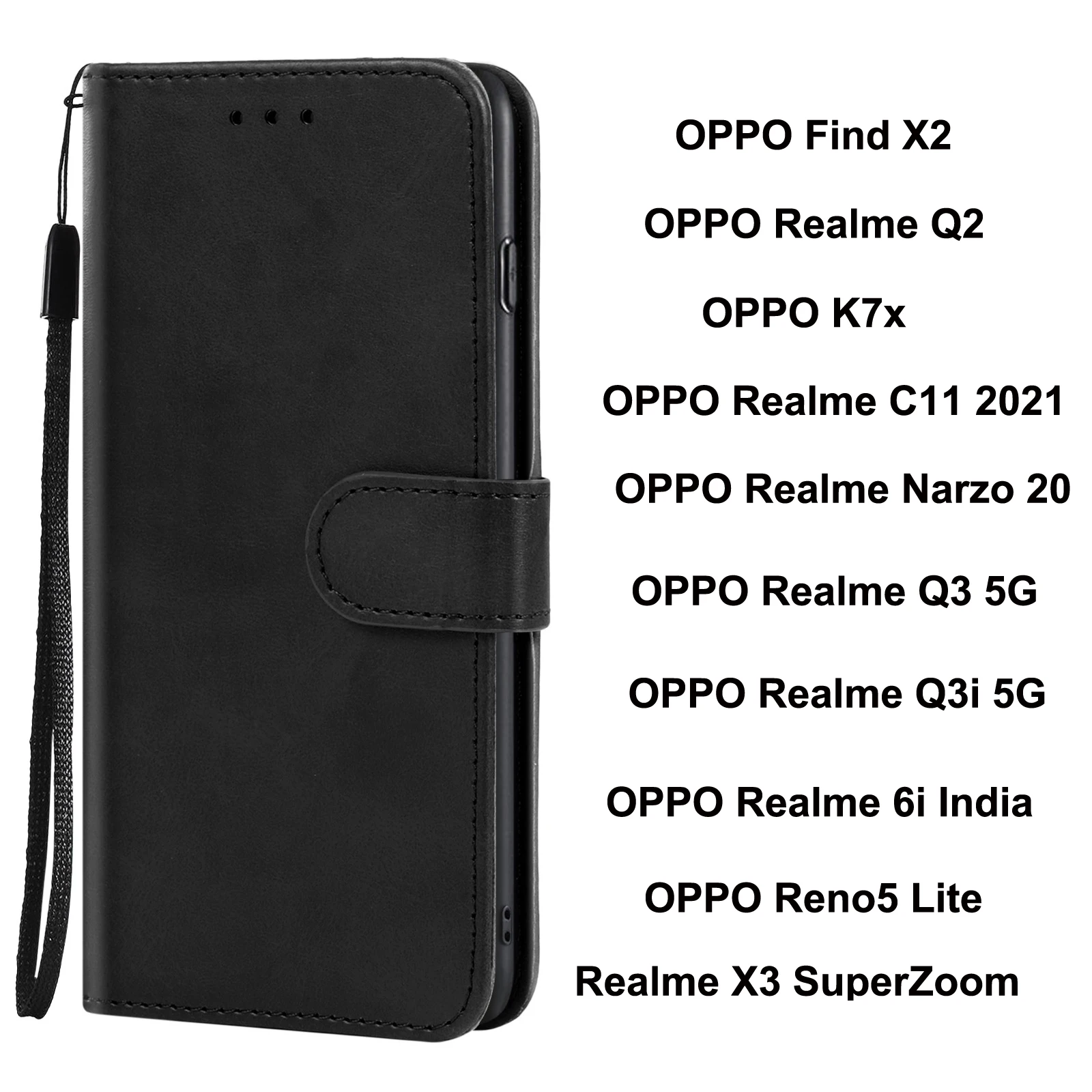 Custodia In Pelle Pu Per Oppo Trova X2/ Reno5 Lite/ K7X/ Realme 6I India/ Realme Q2 C11 2021 Narzo 20 Q3 5G Q3I 5G X3 Superzoom
