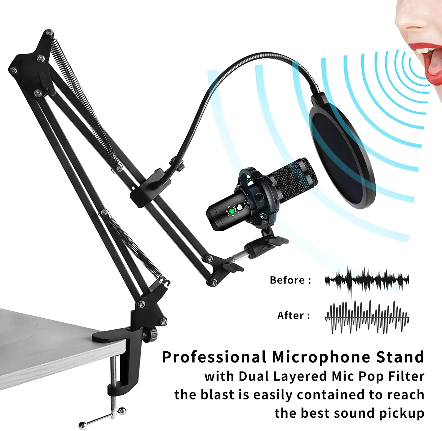 Suporte Ajustável para Microfone Suporte de Braço Ajustável a Adaptador com Clipe para Microfone Resistente Suporte para Microfone Azul Yeti Bola de Neve Nano Gelo e Outros m - Image 2