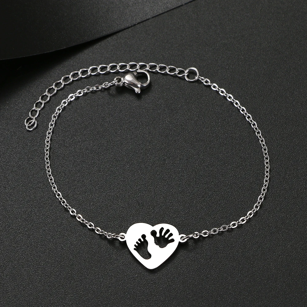 Stainless Steel Bracelets Baby Handprints Footprints Fashion Chain Charm Bracelet For Women Jewelry Party Friend Baby Best Gift - Image 3