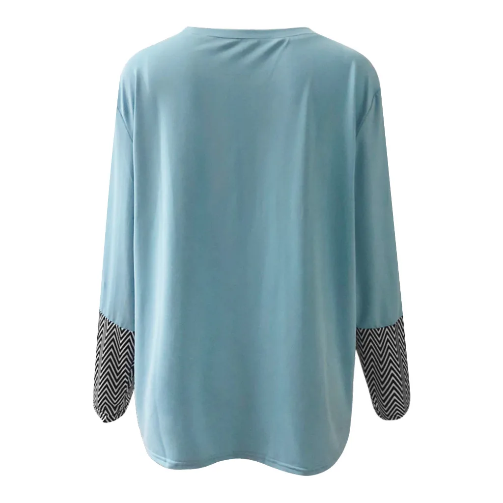Блузка женская Повседневная o-образным вырезом с длинным рукавом Пэчворк цвет блок карман лицевая сторона пуловера