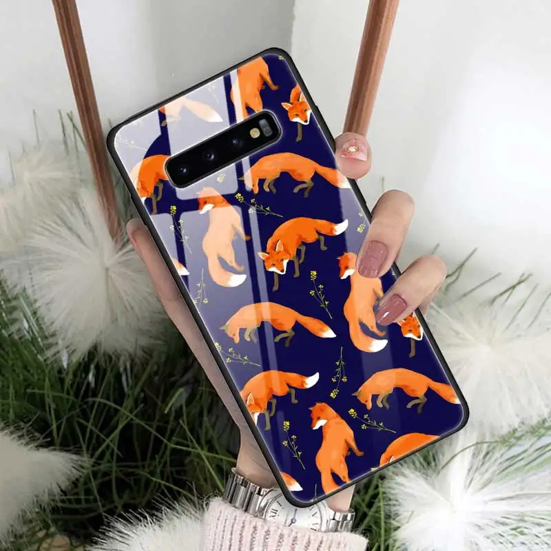 13 Милый осенний чехол из закаленного стекла с лисой для samsung Galaxy S10 S10e S9 S8 Note9 Note 10 Plus 5G A50 A30 края из ТПУ - Цвет: 13