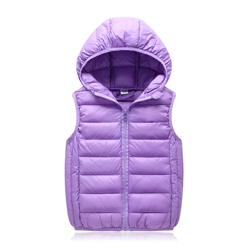 Boys and girls down vest children's autumn and winter solid color new trend hooded zipper warm thin vest 2-12 years children vest