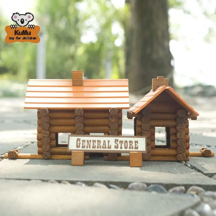 

Wood 165pcs Built Cabin Logs Creative Architecture Assembling Inserted Building Blocks Lincoln Room 3-6-Year-Old Toy
