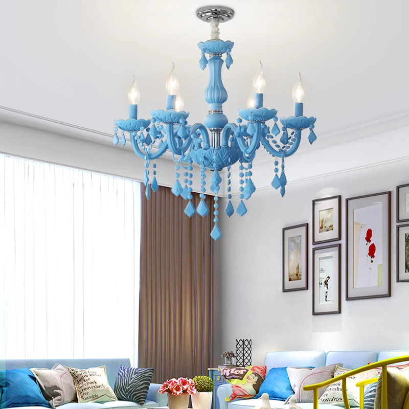 

Modern chandelier kids room chandeliers Bedroom Children Nursery princess hanging lamp Indoor house Sky Blue Color girls room