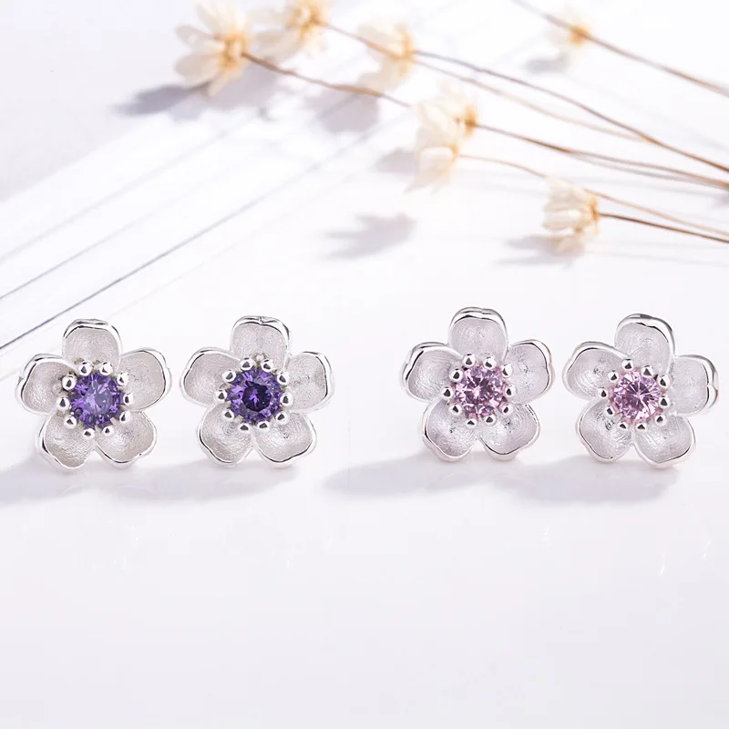 XIYANIKE 925 стерлингового серебра ручной работы цветок кристалл серьги гвоздики для женщин многоцветные Шарм Циркон маленькие серьги ювелирные кольца