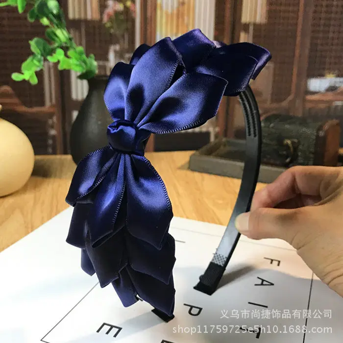 Korean-style Cute Hair Accessories Women's Solid Color Bow Hair Bands Hand-made Solid Color Headdress Customizable