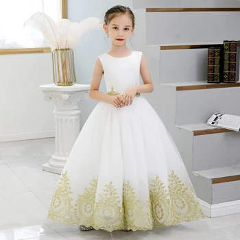 

Ball-Gown/Princess Golden Court Lace Flower Girl Dress-Tulle/Lace Sleeveless O-Neck For First Communion Dresses