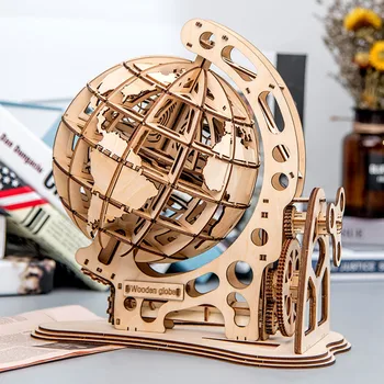 

3D Wooden Globes Puzzle, Self Assembling Mechanical Drive, DIY Brain Teaser The Best Funny Gifts For Kids Juguetes divertidos#D5