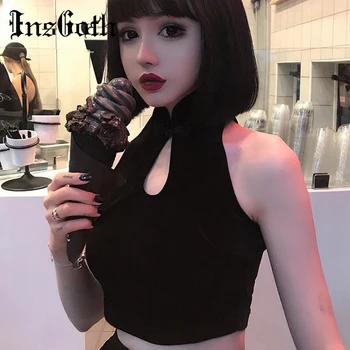 

InsGoth Vintage Crop Camis Women Gothic Punk Black Bodycon Sleeveless Sexy Tank Tops Fashion Streetwear Female Grunge Vest