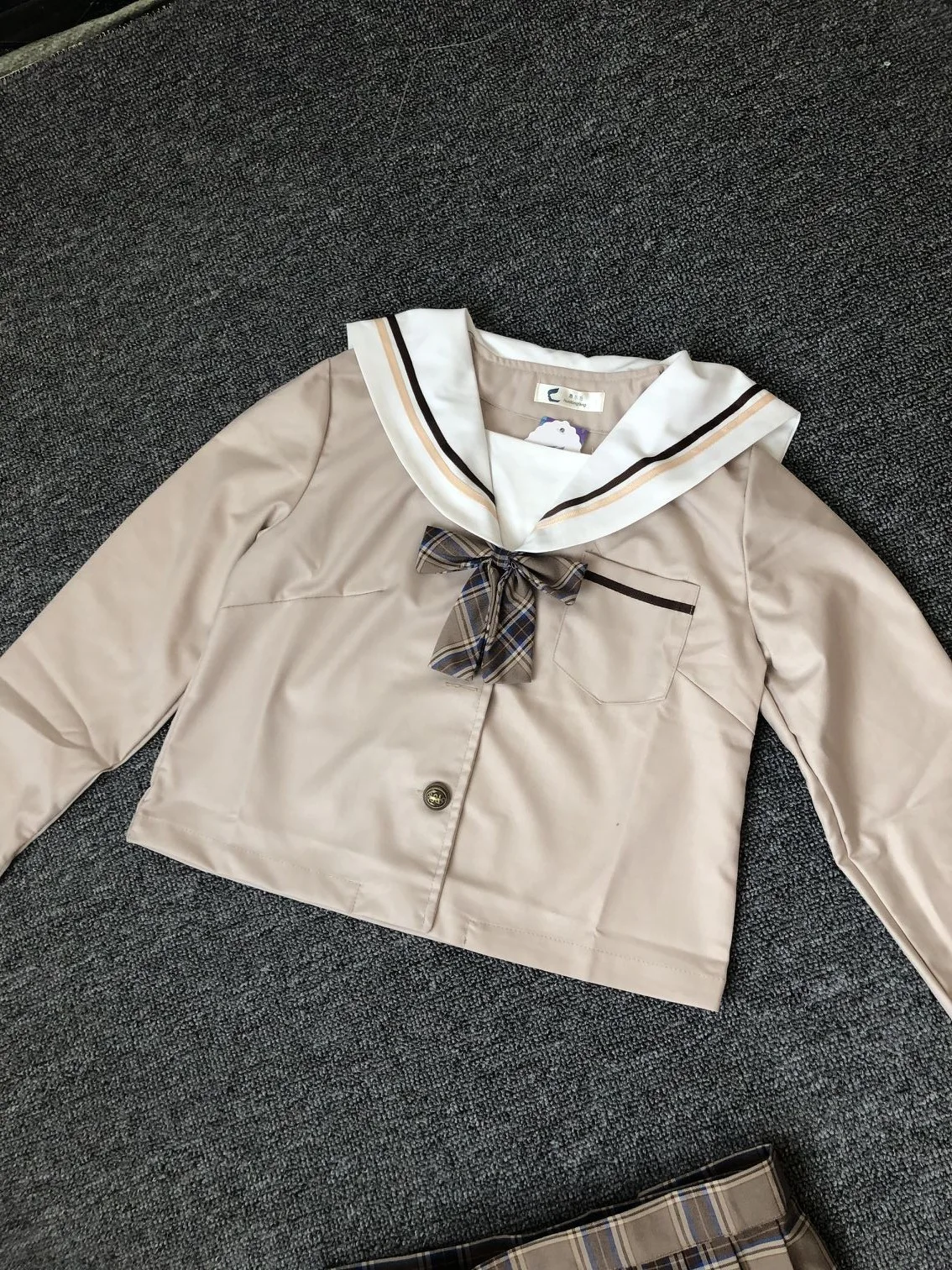 School Dresses Japanese College Middle School Uniform For Girls Jk Uniforms Lady Sailor Suit Tea Brown Color Plaid Pleated Skirt