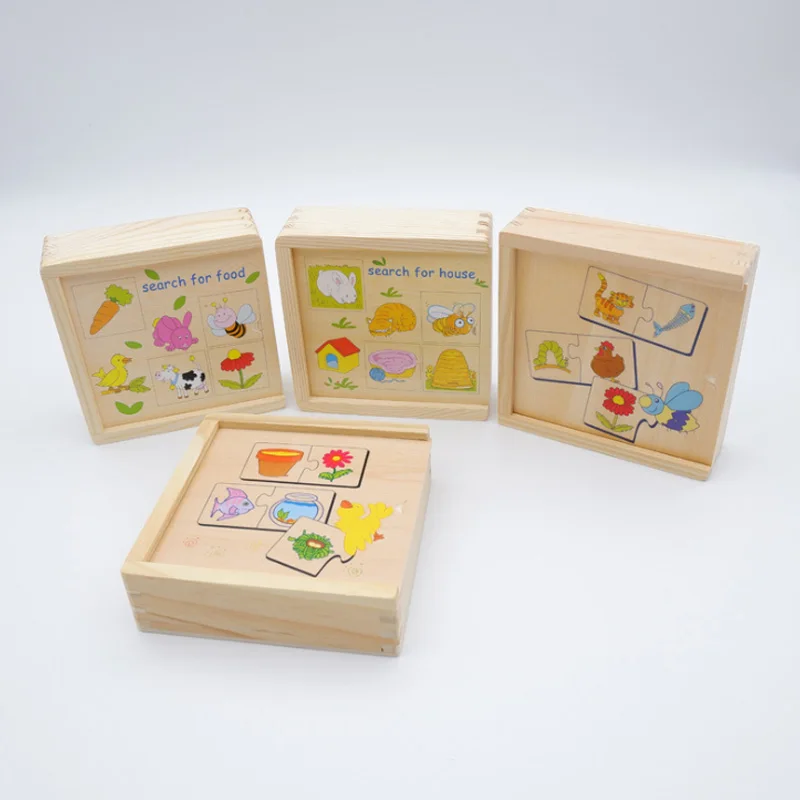 New New 4 Styles Wooden Puzzle Toys Children 3D Puzzle Figure/Animals/Food Mtachin Toy Drawing Board Learning Wood Toys D125