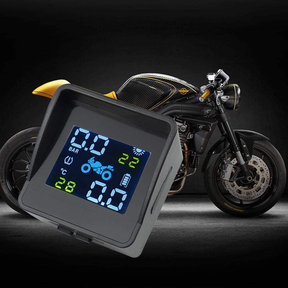 Motorcycle Tire Pressure Monitor USB Solar Charging Motorcycle TPMS Motor Tire Pressure Tyre Temperature Monitoring Alarm System with 2 External