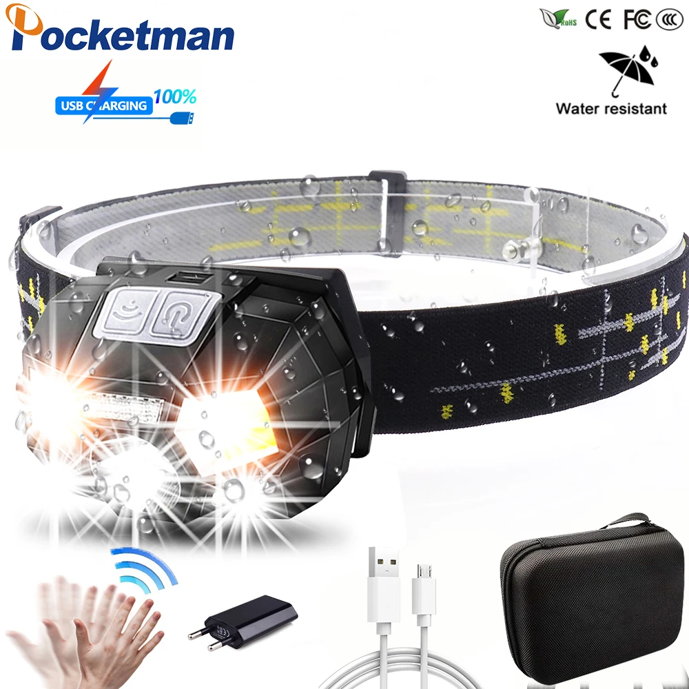 

5000Lm Super Bright LED Headlamp Rechargeable Body Motion Sensor Headlight Camping Flashlight Head Light Torch Lamp With USB