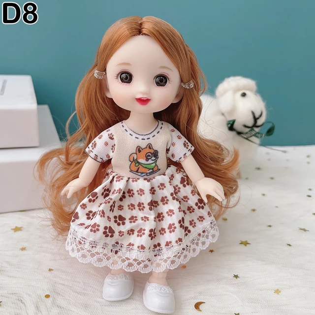 New 16 cm BJD Mini Doll 13 Movable Joint Girl Baby 3D Big Eyes Beautiful DIY Toy Doll With Clothes Dress Up 1/12 Fashion Doll - D8, doll and clothes