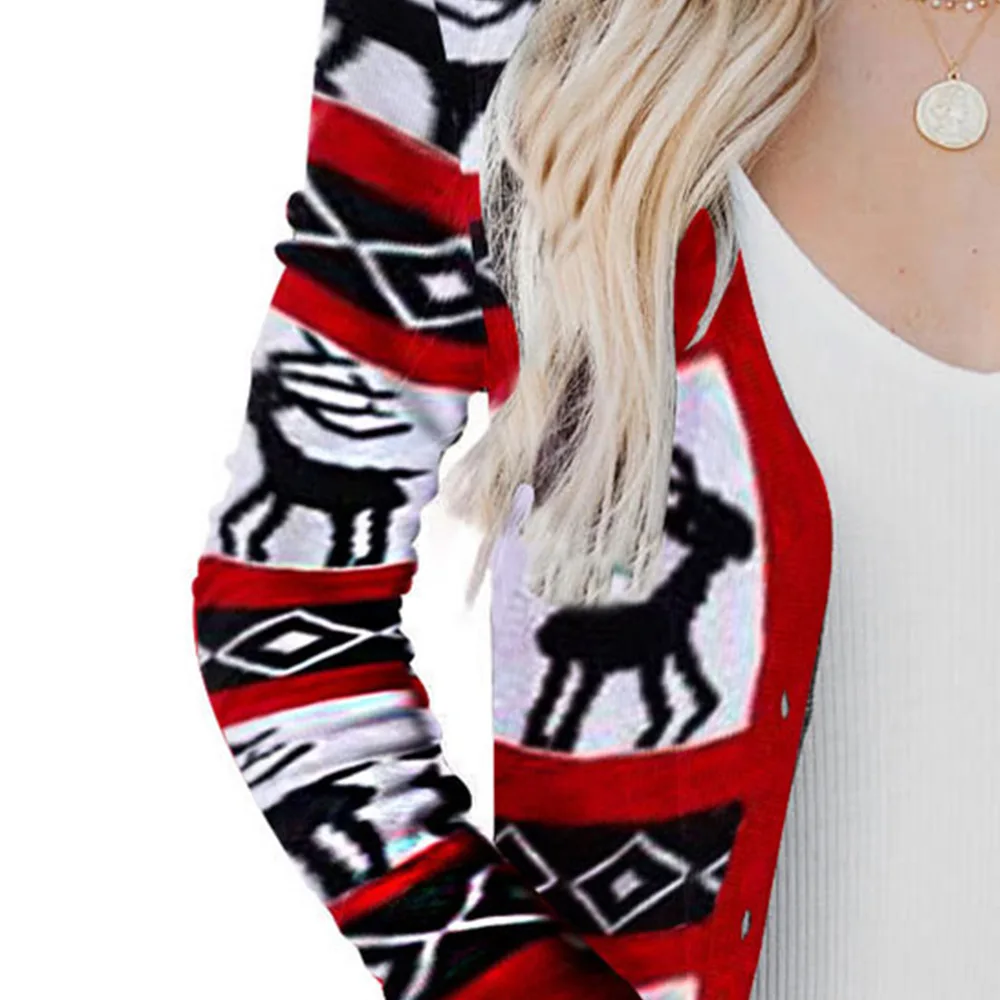 Spring And Autumn New European And American Long Knitting Cardigan Casual Loose V-Neck Long Sleeve Christmas Coat