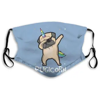 

Funny Pugicorn Print Mouth Masks With Filter Washable And Reusable Anti Dust Breathable Mask With Adjustable Ear Loops For Men