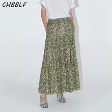 CHBBLF Женская винтажная плиссированная юбка с цветочным принтом mujer женский с эластичной талией Свободная Длина по щиколотку юбки JHC9053