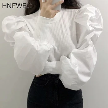 

Round Neck Solid Color Slim Shirts Women New 2020 Spring Ladies Blouses and Tops Wild Cotton Women Clothing V618