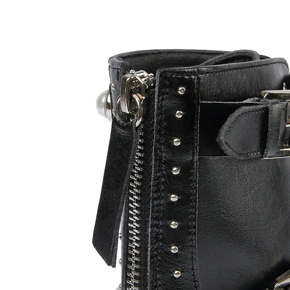 Prova Perfetto; черные мотоботы из натуральной кожи; женские облегающие сапоги с пряжкой; ботинки «Челси» с заклепками в стиле панк; короткие Ботинки martin в британском стиле