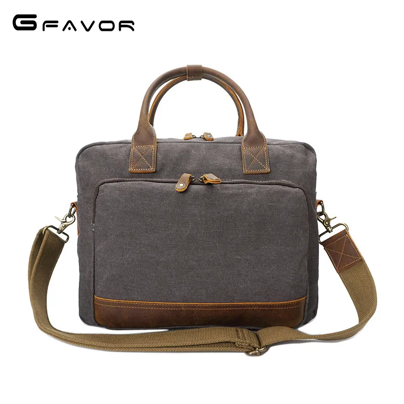 

G-Favor Men's Canvas Handbag Retro Shoulder Computer Bag Multifunctional Briefcase MEN'S Business Bag