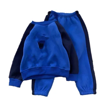 

2019 winter children's new chest N+ letter logo big print hit color plus velvet sweater suit