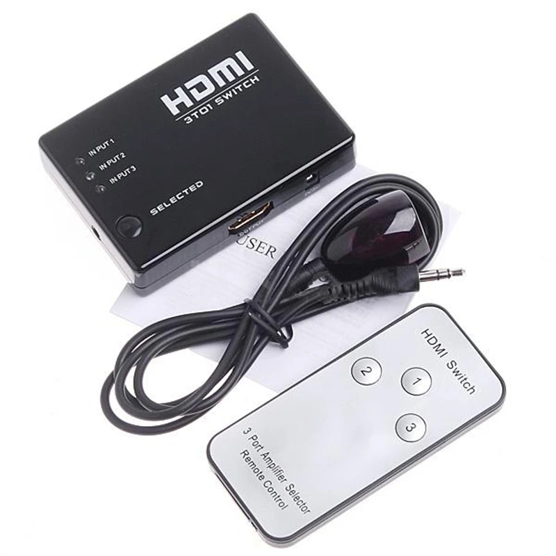 Mini 3 Port HDMI Switch Switcher Splitter 1080P HD Video+ IR Remote