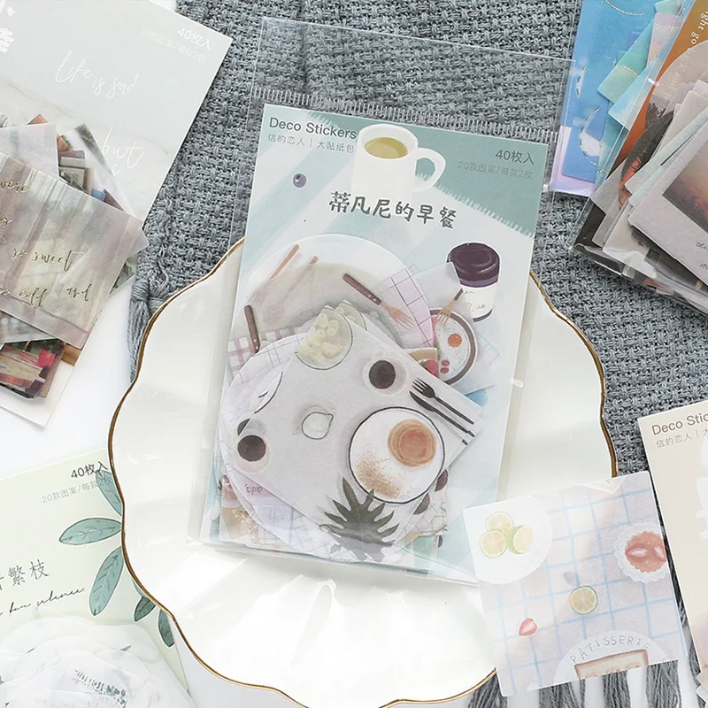 

40pcs Breakfast At Tiffany's Series Decorative Sticker Painting Fresh Ins Style Gift Stationery Scrapbook Decoration