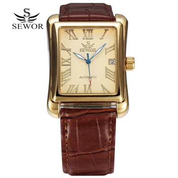 

2020 Top Brand Luxury SEWOR Men Watches Classic Men Watches Men Gold Rectangle Automatic Mechanical Watches zegarek meski uhren