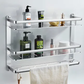

Towel rack space aluminum double towel bathroom shelf wall mount hardware pendant