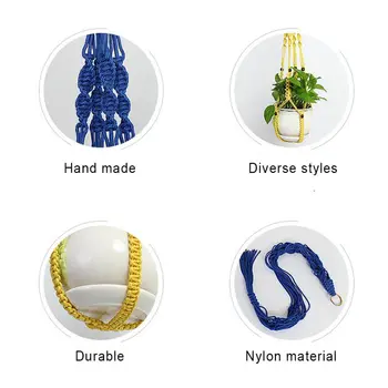 

2020 Hanging Basket Gardening Color Nylon Woven Flower Pot Net Bag Hanging Basket Boho Hand-woven Net Bag Multicolor