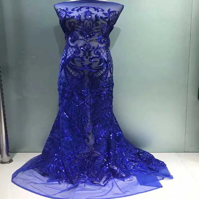 New Arrival Sequins Lace Fabrics African Nigerian Tulle Mesh Lace Fabric for Wedding Lace Fabrics with Sequins YJ03 - Цвет: 3