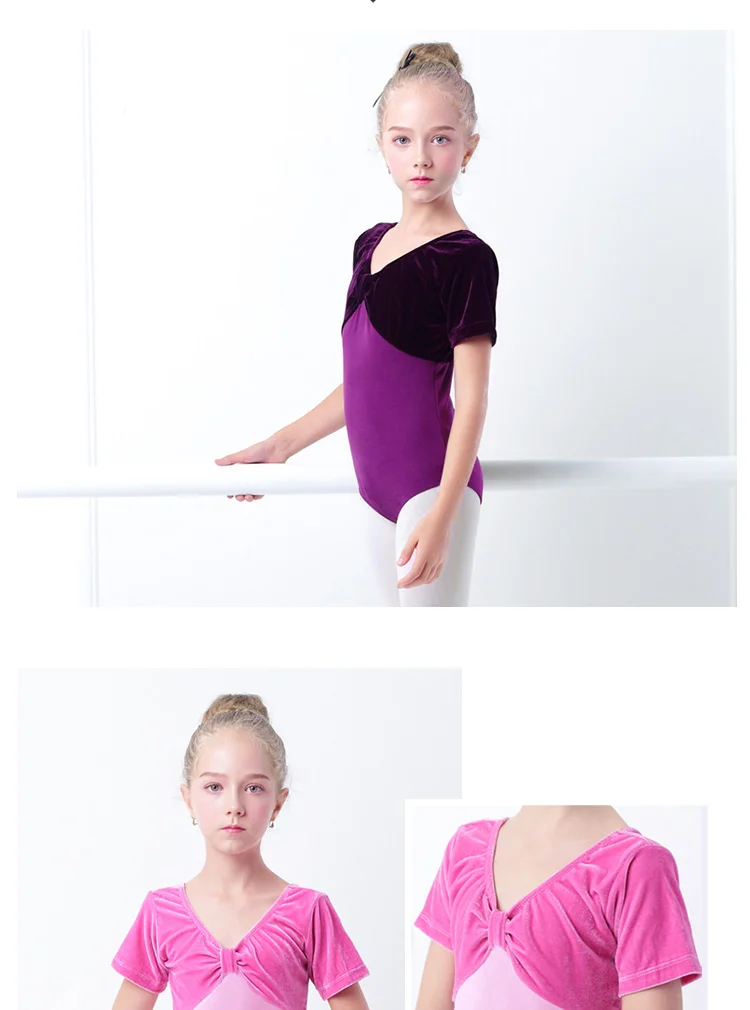 Балетная танцевальная трико для девочек, открытая спина, короткий рукав, танцевальная одежда, гимнастический трико, хлопковая детская