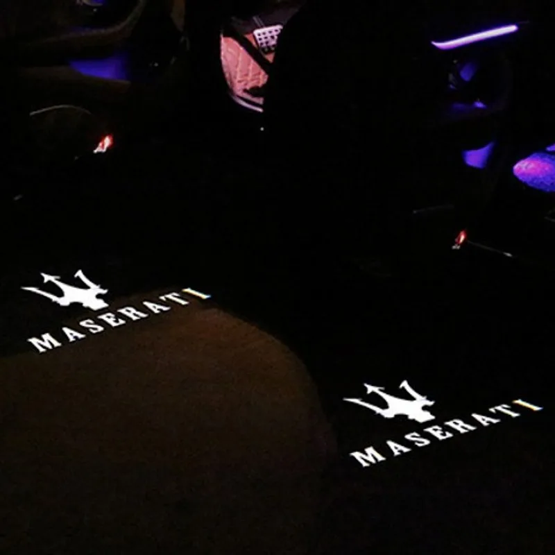 2х Автомобильный светодиодный светильник с логотипом на дверь для Maserati Quattroporte Ghibli GranTurismo GranCabrio Levante, проекционный светильник, аксессуары - Испускаемый цвет: Maserati logo2