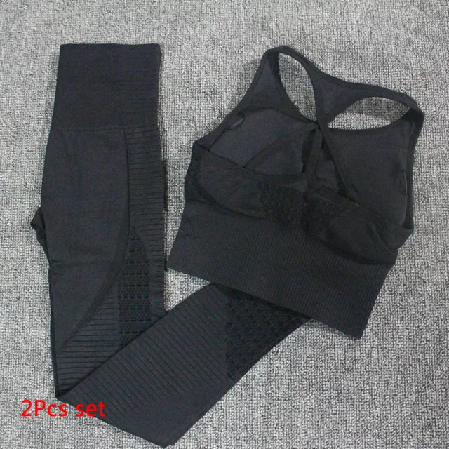 Black 2Pcs Set Ombre бесшовный костюм для йоги 2 шт. Женский комплект для йоги спортивный бюстгальтер одежда для тренировок спортивная одежда активная одежда женский энергетический комплект для фитнеса - Цвет: Black 2Pcs Set