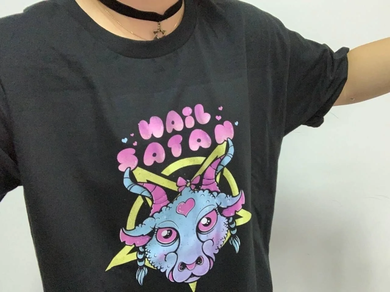 Показ мод-JF 1 шт. с надписью Hail Satan рубашка пастельно-Готическая футболка