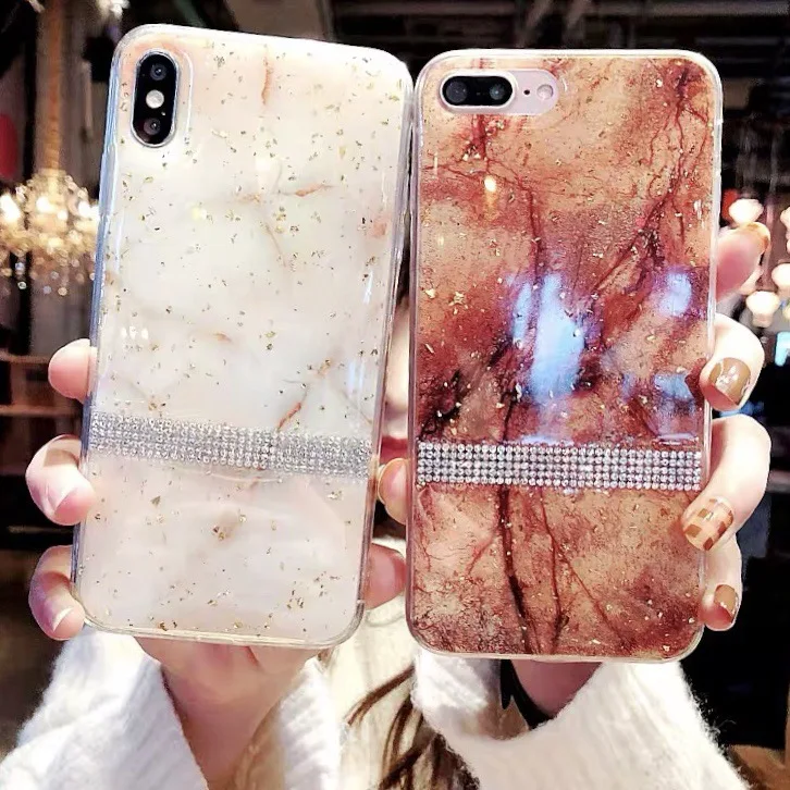 

case for iPhone 11 XR 7 8 11 Pro Max X XS Max Plus 6 6s cover Gold Foil five row Rhinestone