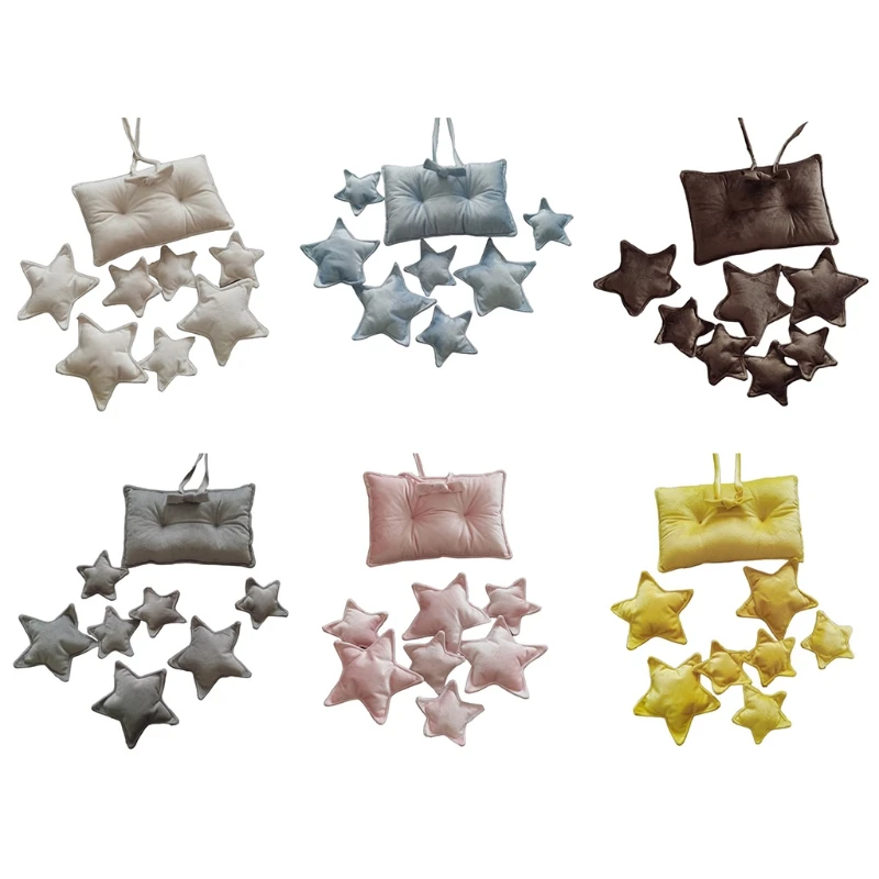 

G99C 9 Pcs/Set Newborn Photography Props Baby Posing Square Pillow+Stars Kit Infants Photo Shooting Fotografi Accessories