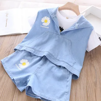 

2020 Summer Girls Sets Printed Letter Daisy T Shirt Vest and Shorts Children's Clothing Wholesale