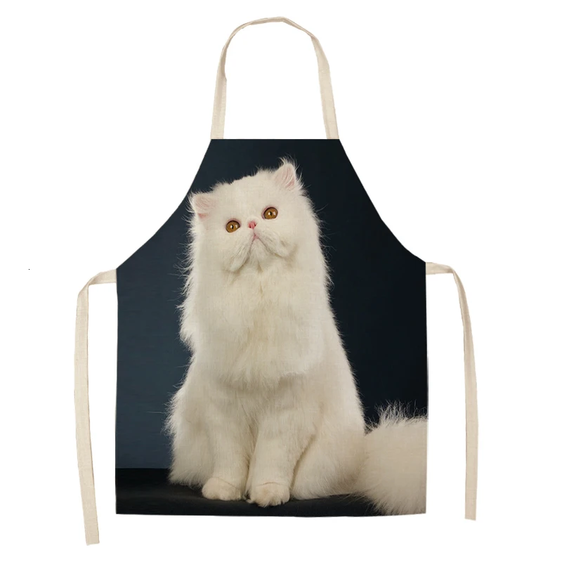 Kitchen Apron for Woman Cute Cartoon Cat Printed Sleeveless Cotton Linen Aprons For Cooking Home Cleaning Tools 53*65cm A1008 - Цвет: H