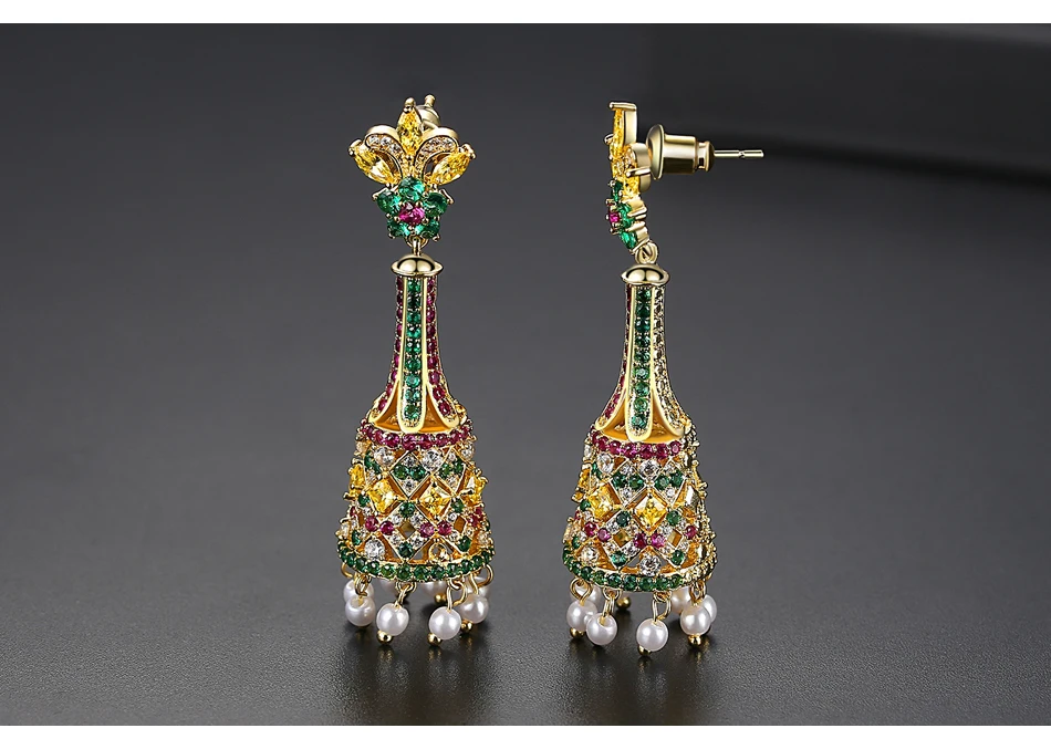 LUOTEEMI Роскошные этнические индийские Jhumka цветок висячие серьги для женщин Свадебные вечерние бусины Pendientes Bijoux рождественские подарки