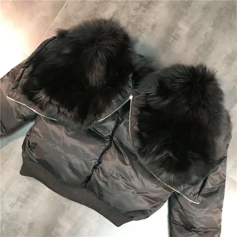 Зимние корейские новые утолщенные теплые хлопковые короткие куртки на молнии с большим лисьим мехом, парки, пальто, верхняя одежда для женщин, модная уличная одежда