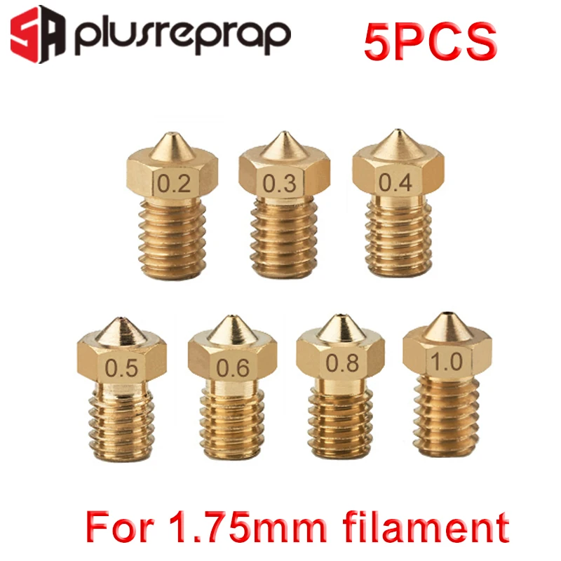 5 or 12PCS E3DV6 Threaded Nozzle Brass 0.2 0.3 0.4 0.5 0.6 0.8 1.0mm for 1.75 or 3.0mm Filament V5 V6 Hotend Extruder 3D