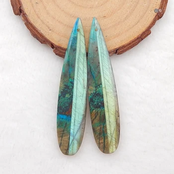

Birthday gift,Fashion jewelry,Natural Chrysocolla,Labradorite fashion women Earring pair 58x14x4mm，10.4g