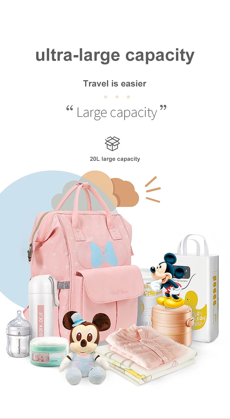 Disney USB бутылочка для кормления рюкзак Детская сумка мокко милый водонепроницаемый пеленки сумка рюкзак для мам сумка на коляску