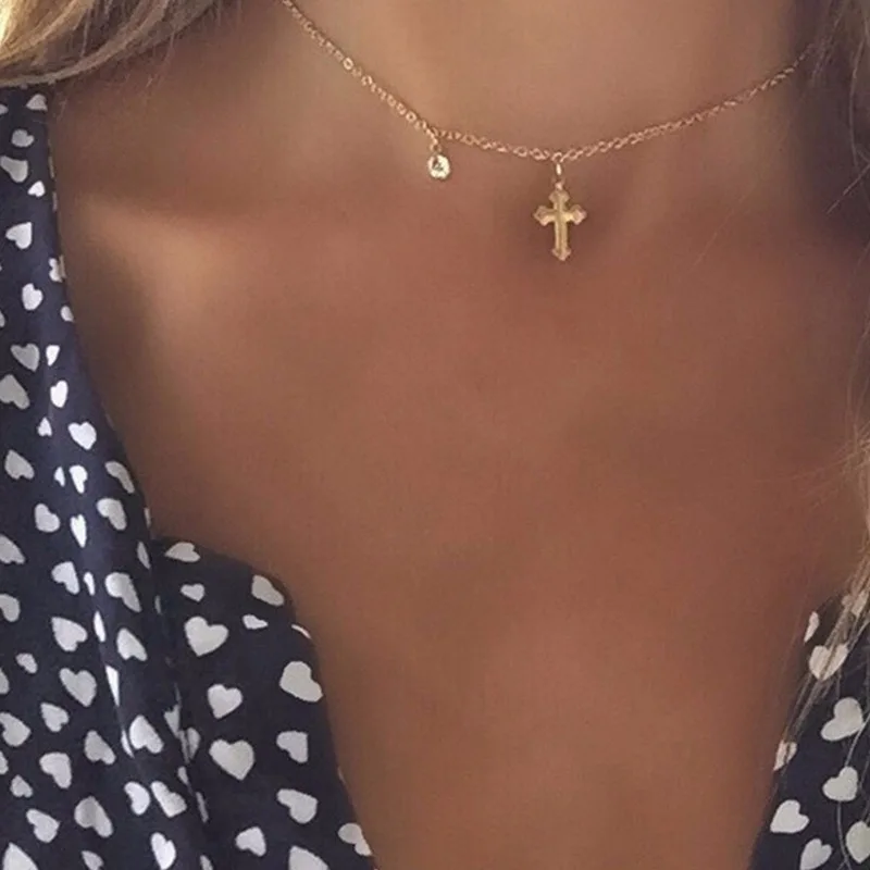 Ожерелье-чокер женское из металла с цирконами и крестом Иисуса | Украшения