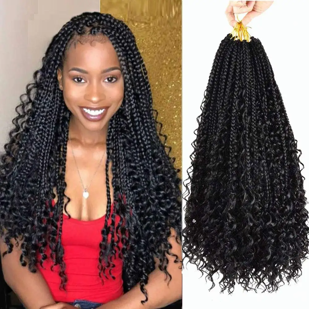 Crochet Box Braids 20 inch Box Braid Crochet Hair Extension 3X Braids with Curly Ends 16 Strands/Pack