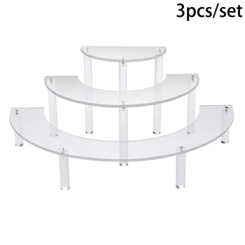 

3PCS/Set Acrylic Cake Cosmetic Display Stand Semicircle Dessert Display Stand Organizer Home Decor For Party
