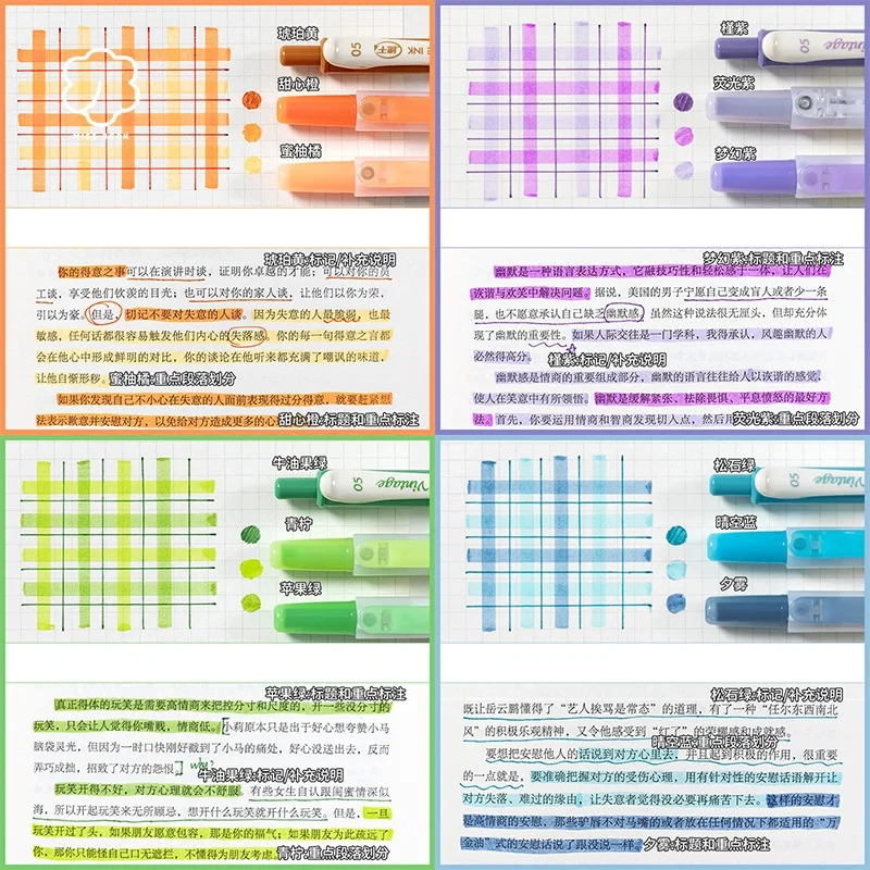 3/4pcs Rainbow Color Pens Set Click Type Multi Colorful Highlighter Marker Spot Liner for Drawing Painting Office School A6886